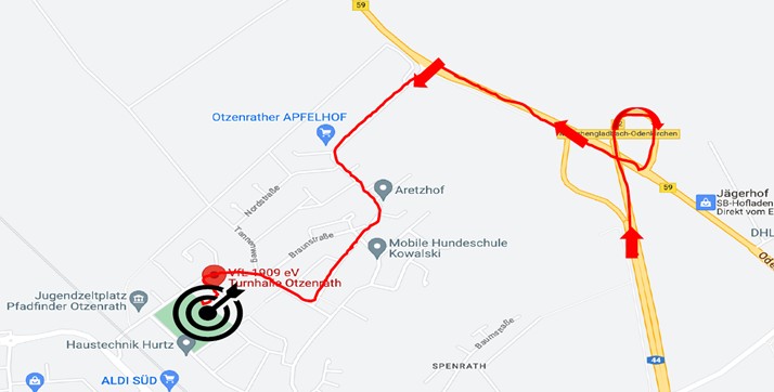 Anfahrt Sportanlage Otzenrath